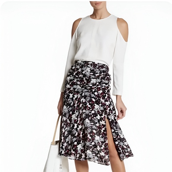 VERONICA BEARD Madison Silk Floral Ruched A-Line Skirt - Picture 1 of 9